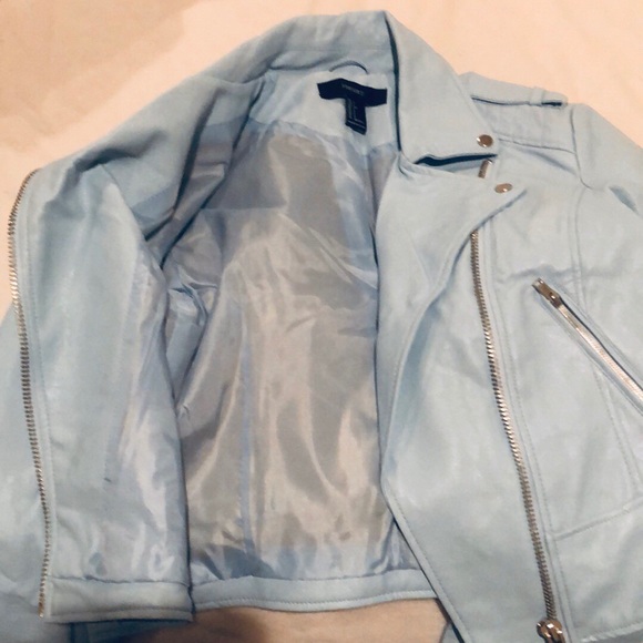 Faux Blue Leather Zip Motorcycle Audition Jacket - Picture 7 of 7